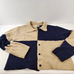 Oak & Fort Large Checkered Cardigan Size MEDIUM Blue Tan